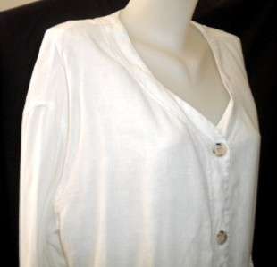 Jill sz M L XL White 100% Linen V Neck Jacket w/ Pockets Blouse Top 