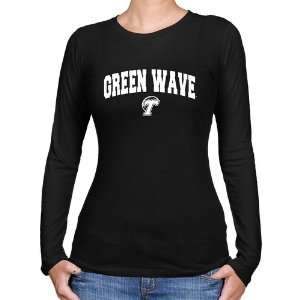 Tulane Green Wave Ladies Black Logo Arch Long Sleeve Slim Fit T shirt 