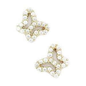  14k Yellow Gold CZ Big Butterfly Fancy Post Earrings 