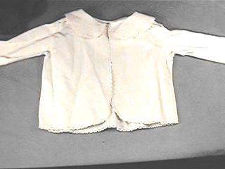 Antique Wh Cotton Cord Childs Doll Jacket w Embroidery  
