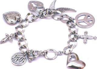 New Stunning Peace Sign ♥ Heart Charms Silver Tone Bracelet 