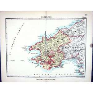  Stanford Antique Map 1885 Pembroke Wales Carmarthen Bay 