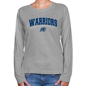   College Warriors Ladies Ash Logo Arch Long Sleeve Classic Fit T shirt