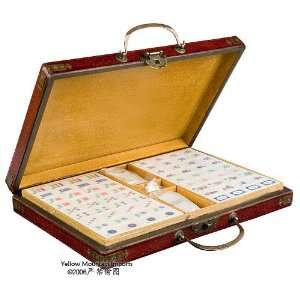    Chinese Bamboo and Bone Mahjong Set Leather Case Toys & Games