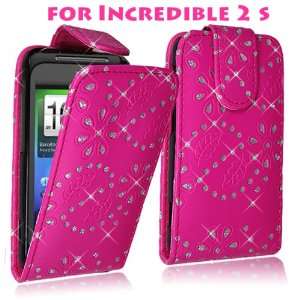 ) Case for HTC Droid Incredible 2 S 6350 Pink Glitter Diamond Leather 