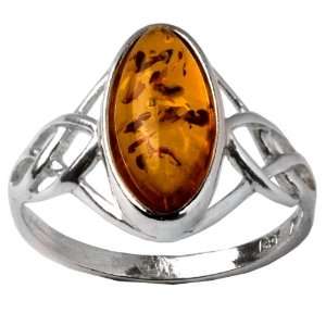 Baltic Light Honey Amber Sterling Silver Celtic Ring Cabochon Size 