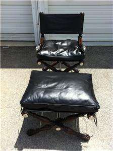 THEODORE ALEXANDER Black Leather Chair & Ottoman   BRAND NEW  