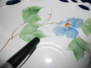 WESTMORELAND DORIC MILK GLASS FOOTED PLATE WITH HAND PAINTED FLOWERS 