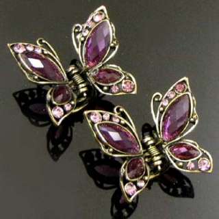    2p rhinestone crystal Antiqued butterfly hair claw clip