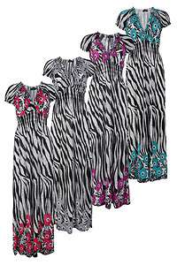   WOMENS FLORAL ZEBRA PRINT STRETCH LADIES LONG MAXI DRESS SIZE 10 16 UK