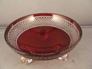 RUBY CUT TO CLEAR DIAMOND BAND FOOTED BOWL  