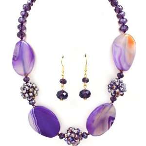  Sparkles Fashion Necklace   Purple Necklace and Earring 