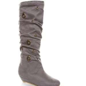   Faux Suede Ruched Pull on Boot with Stud Design 8m 