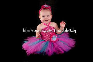 NEW baby tutu dress headband hair bow hot pink, turquoise blue newborn 