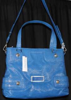 NWT CALVIN KLEIN Olympian Blue Purse Tote Bag Faux Lizard $138 FREE 