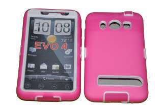 Hot Pink Double Layer Hard Case For HTC EVO 4G / A9292 (White)  