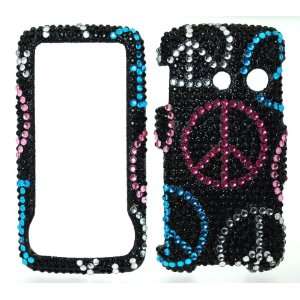 Sparkling Colorful Peace Sign on Black Full Diamond Bling Snap on Hard 