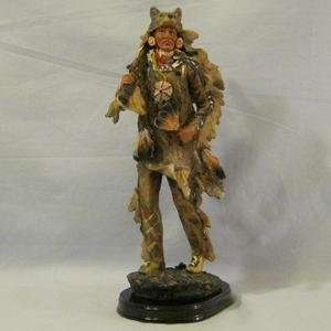  Indian with Wolf Headpiece Figurine