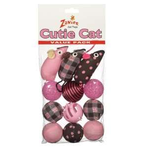  Zanies Plastic/Fabric Cutie Cat Toy, 12 Pack, Pink Pet 