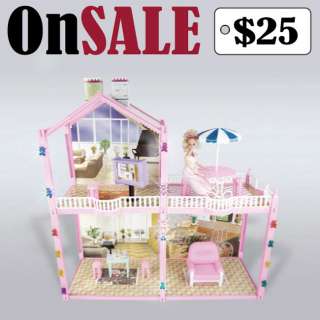   House Fits Barbie Size Doll Furnitures 2.5 Ft Girl Dollhouse  