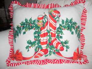 20x16 Vintage Christmas Tablecloth PILLOW ~Stockings~  