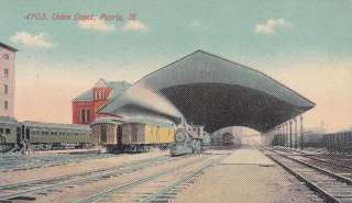 Union Depot Train Station Peoria IL old Postcard  