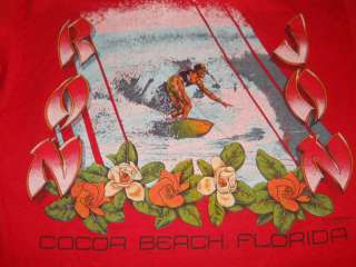 vintage 80S RON JON SURF SHOP COCO BEACH FLORIDA SURFING RED 2 SIDED t 