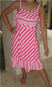 New Girls Pink Candy Cane Stripe Dress by Rare Editions size