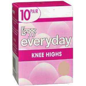 eggs Everyday Knee Highs, Reinforced Toe, Suntan, One Size, 10 Pair 