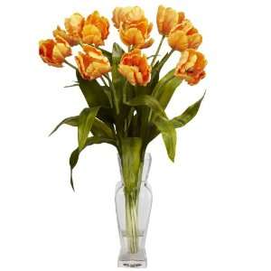  Tulips Silk Flower Arrangement w/ Vase   Orange