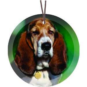 Hound Dog Glass Round Christmas Tree Ornament Suncatcher   Affordable 