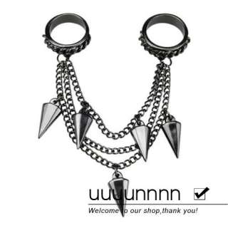 PUNK SPIKE CHAINS METAL BLACK DOUBLE RING SIZE 7  
