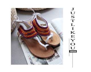   Leather Thongs Sandals Roman Colorful Flats Boho flip flops  