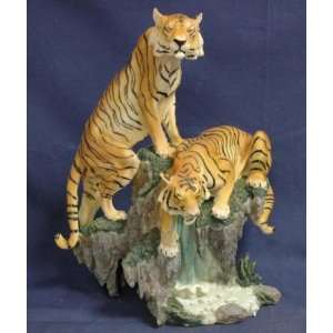   Tigers By Waterfall Wildlife Sculpture New In Box