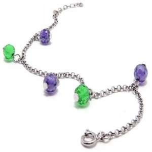   Green & Purple Dongle 925 Sterling Silver Bracelet 