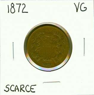 1872 2C VERY GOOD (VG) Two Cent Piece  