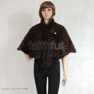 Womens knitted Mink fur cape. Decorate with a fur rose. Excellent 