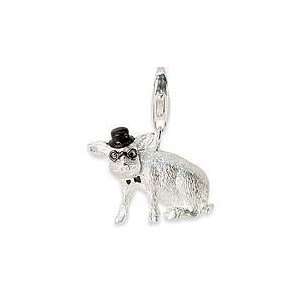   Lucky Charms   Gentleman Pig Solid 3D Sterling Silver Charms Jewelry