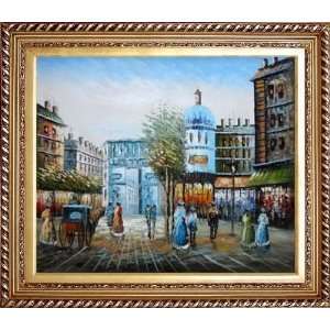 Paris Street Scene Oil Painting, with Exquisite Dark Gold Wood Frame 