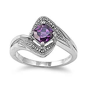   Engagement Ring Marcasite & Amethyst Ring 14MM ( Size 5 to 9) Size 6