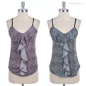 Leopard Print Front Ruffled Spaghetti Strap Tank Top VARIOUS COLOR 