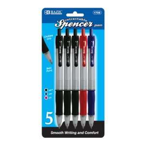 BAZIC Spencer Retractable Pen w/ Cushion Grip (5/Pack 