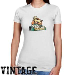Wright State Raiders Ladies White Distressed Logo Vintage Slim Fit T 