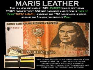 NEW Leather Wallet TUPAC AMARU Peru bifold Intis INCA  