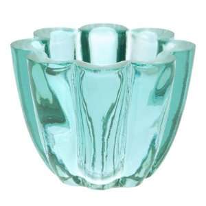  Scalloped recycled glass votive   Aqua