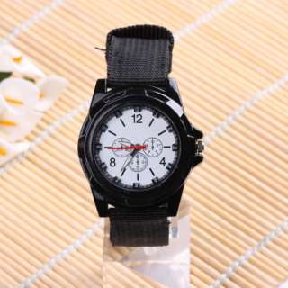 Black Military Army Pilot Fabric and Silicone band Strap Sports Men 