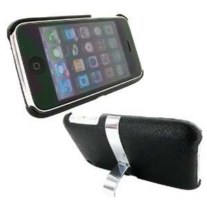   For iPhone 3GS 3G Texturized Hard Case Chrome Stand Blk Electronics