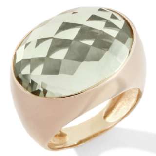 Technibond Prasiolite Oval Faceted Ring 14K Yellow Clad Silver 