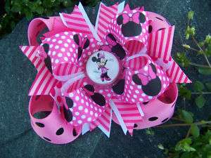MINNIE MOUSE PINK & BLACK POLKA DOTS BOTTLECAP HAIRBOW  