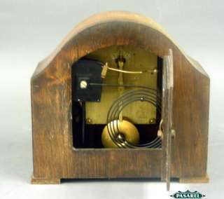 Fine English Art Deco Solid Oak Wood Mantel Clock 1930s  
